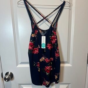 Paper Moon Navy Floral Criss Cross Back Cami Tank Top Womens Sizeโ Medium NWT